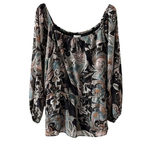 Maurices Paisley Off The Shoulder Peplum Top Womens Size XXL Long Sleeve Boho - Picture 2 of 8